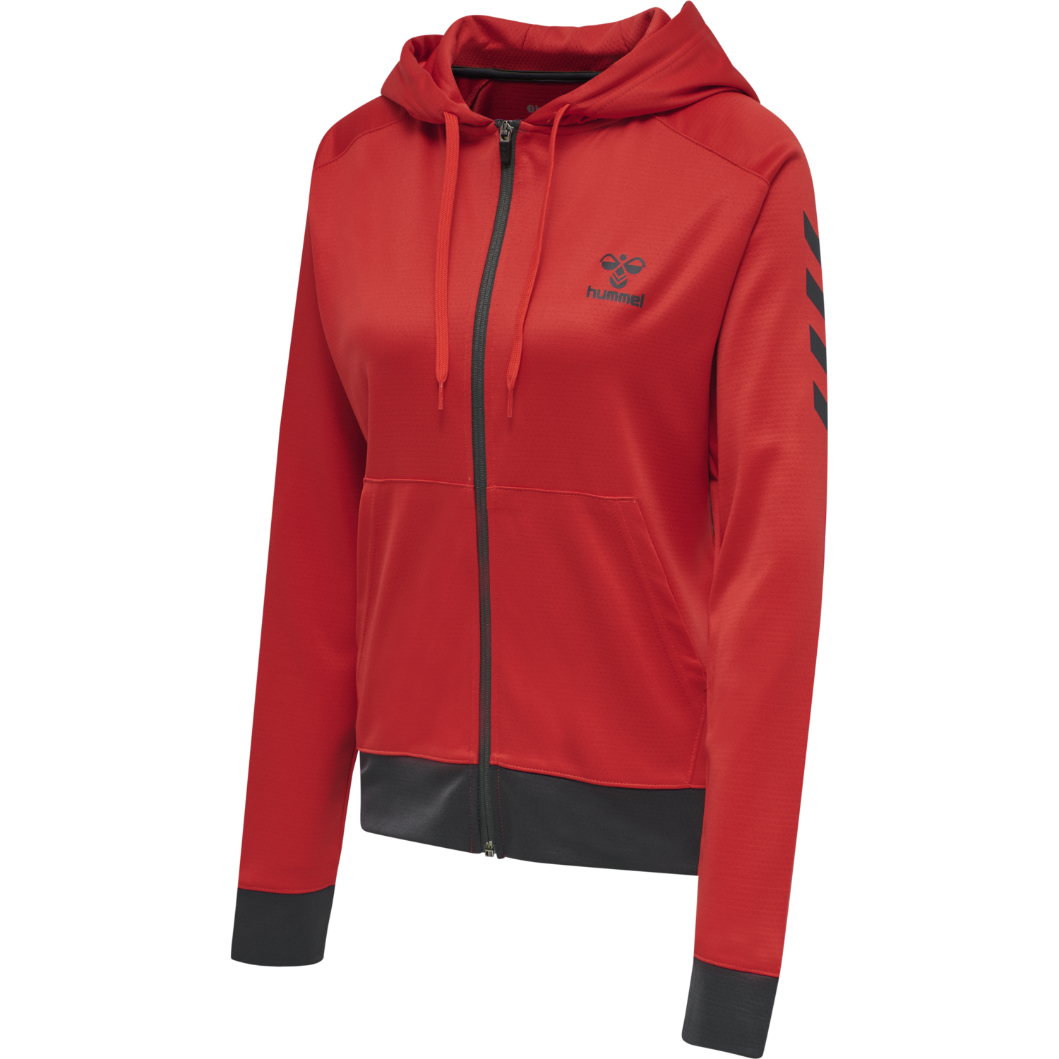 hmlACTION POLY ZIP HOODIE WOMAN, FLAME SCARLET/EBONY, packshot