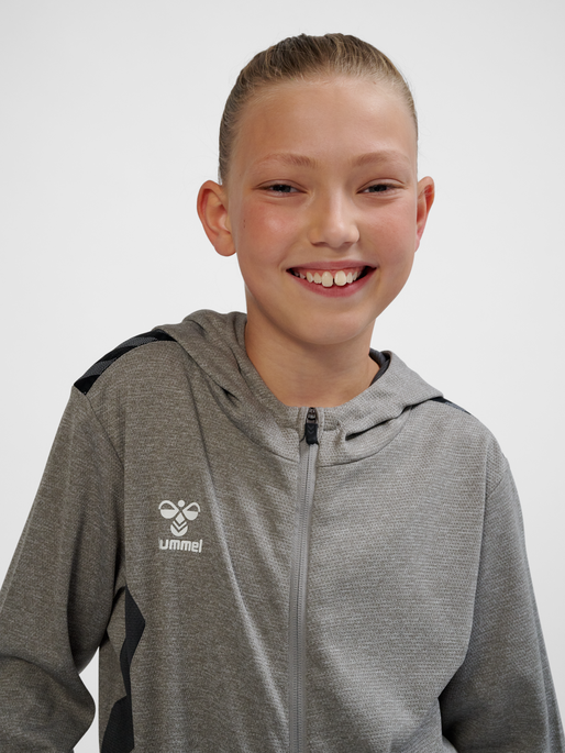 hmlAUTHENTIC PL ZIP HOODIE KIDS, GREY MELANGE, model