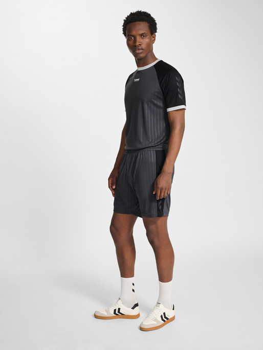 hmlPULSE STRIPE BLOCKED SHORTS, EBONY/BLACK, model