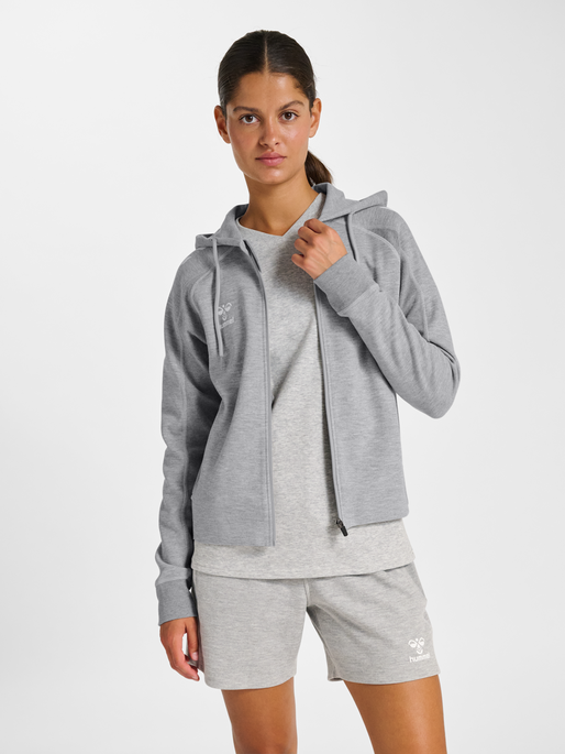 hmlMOVE 2.0 ZIP HOODIE WOMAN, GREY MELANGE, model