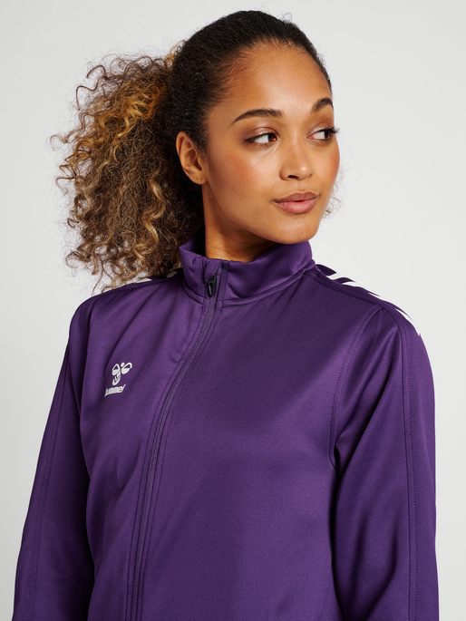 hmlCORE XK POLY ZIP SWEAT WOMAN, ACAI/WHITE, model