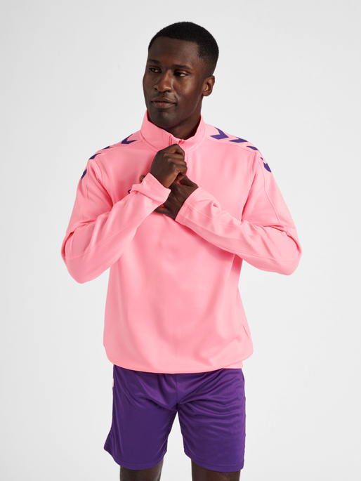 hmlCORE XK HALF ZIP POLY SWEAT, COTTON CANDY, model