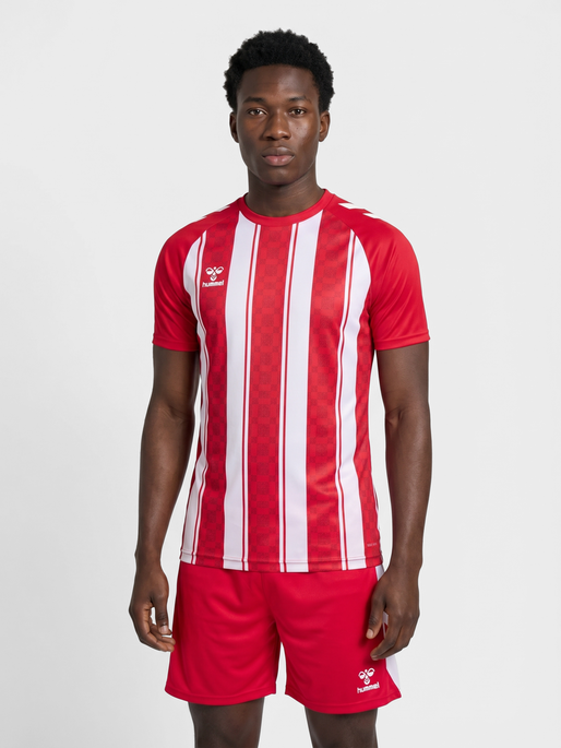 hmlMATCH STRIPED JERSEY S/S, TRUE RED/WHITE, model