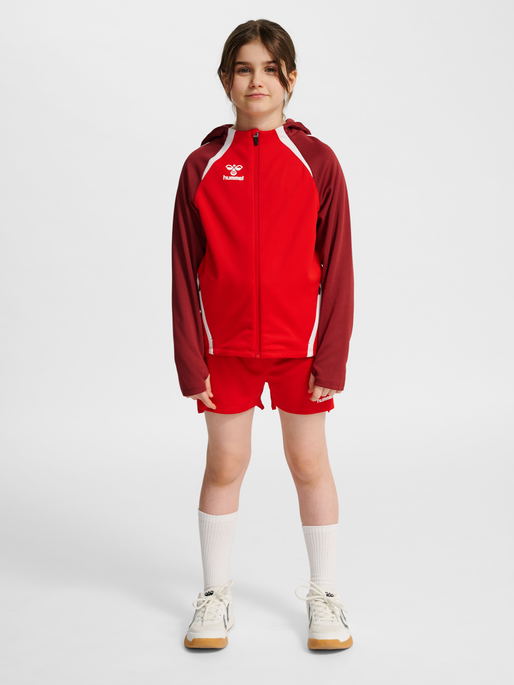 hmlLEAD 2.0 ZIP HOODIE KIDS, TRUE RED/MAROON, model