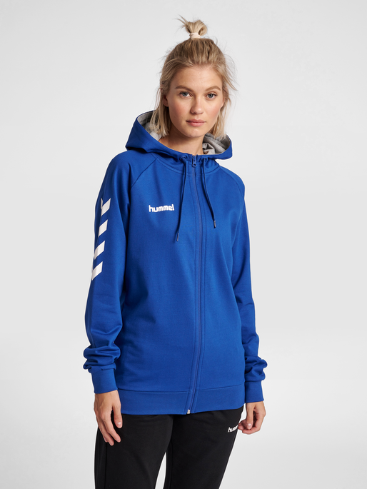 HMLGO COTTON ZIP HOODIE WOMAN, TRUE BLUE, model