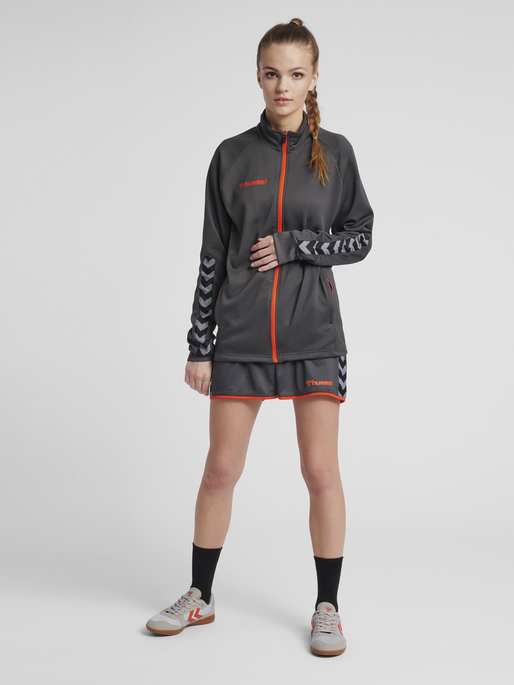 hmlAUTHENTIC WOMEN POLY ZIP JACKET, ASPHALT, model
