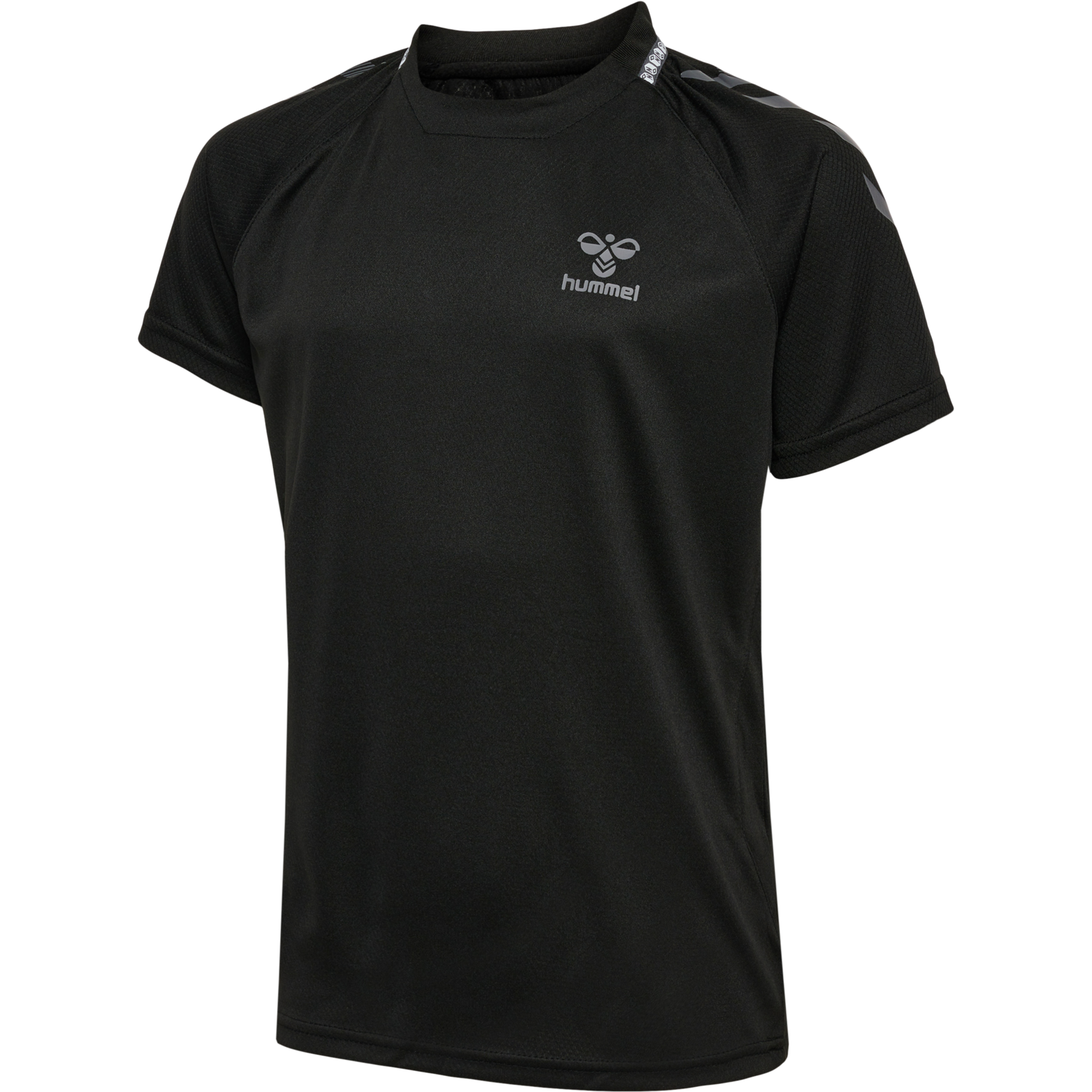 hmlONGRID POLY JERSEY S/S KIDS, JET BLACK/FORGED IRON, packshot