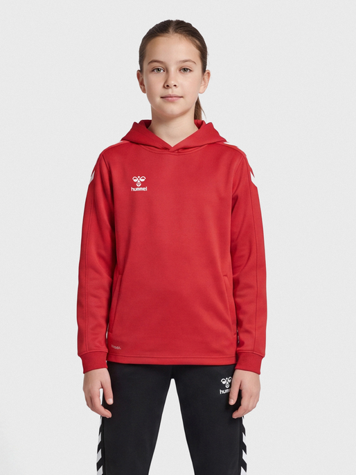 hmlCORE XK POLY KIDS SWEAT HOODIE, TRUE RED, model