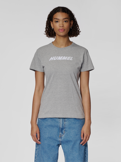 hmlELEMENTAL LOGO COTTON TEE WOMAN, GREY MELANGE, model