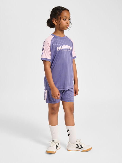 hmlJR GOAL STRIPE T-SHIRT S/S, HERON, model