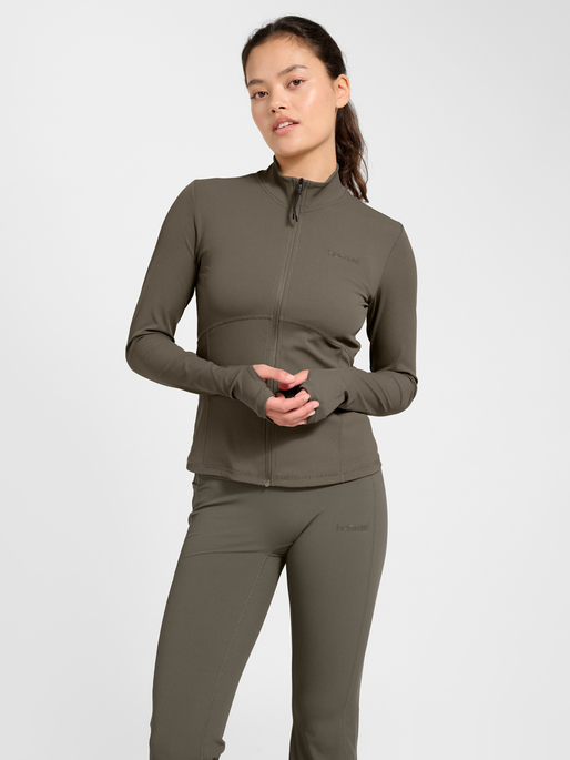 hmlPRIMA W RIB ZIP BLOUSE, MAJOR BROWN, model