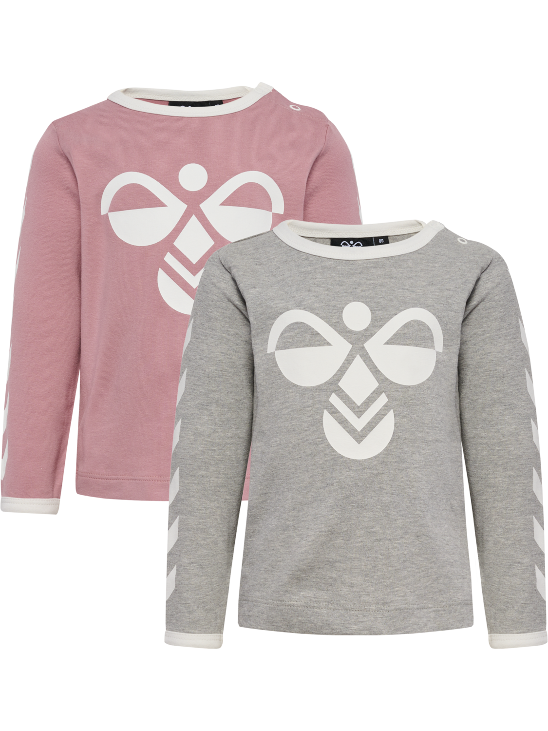 hmlFLIPPER T-SHIRT L/S 2-PACK, GREY MELANGE/WOODROSE, packshot