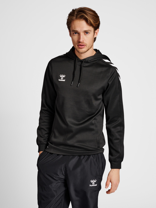 hmlCORE XK POLY SWEAT HOODIE, BLACK/BLACK, model