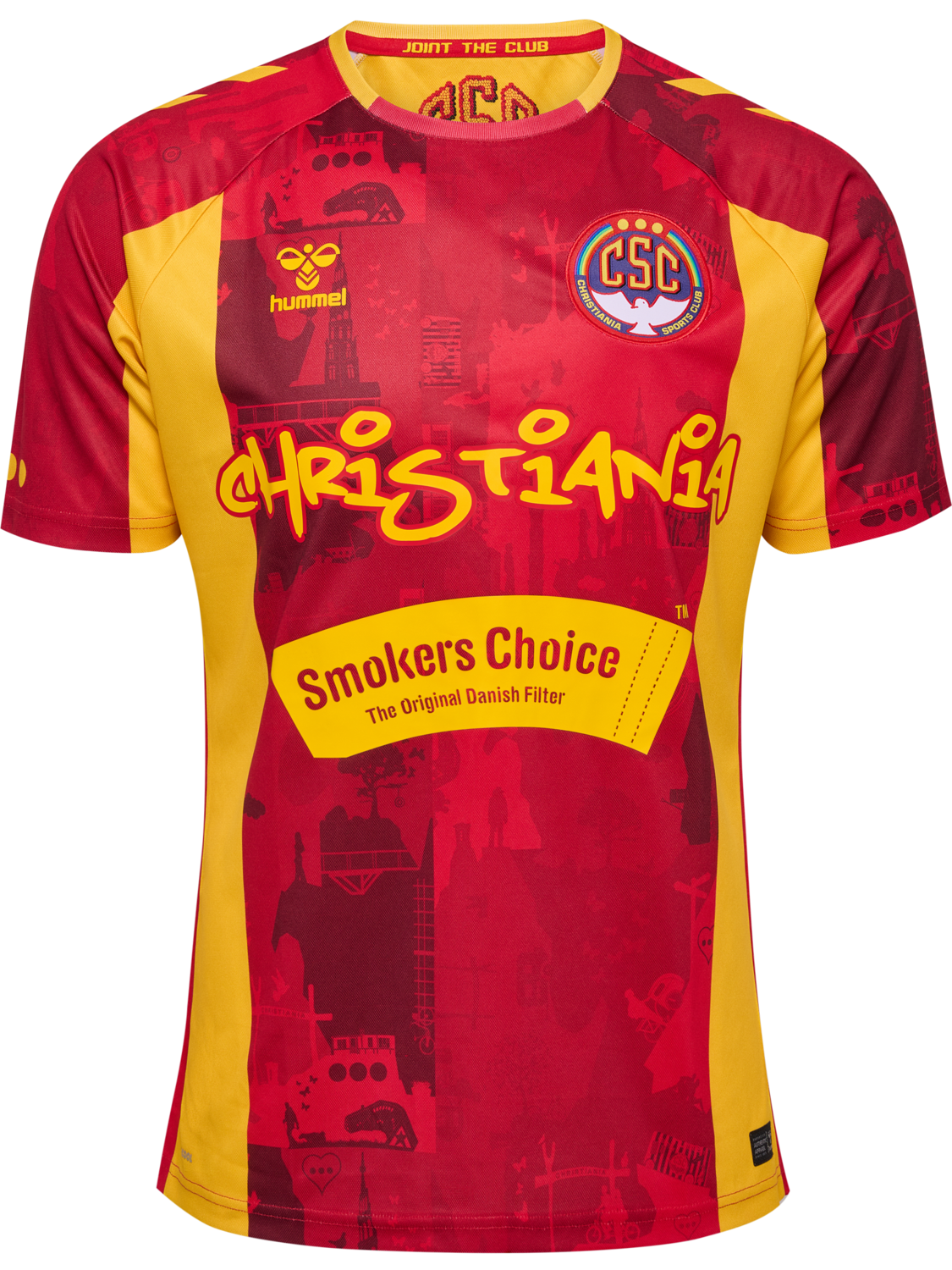 CSC 24/25 HOME JERSEY SS, TRUE RED/SPORTS YELLOW W/SPONS, packshot