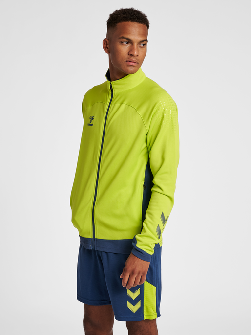 hmlLEAD POLY ZIP JACKET, LIME PUNCH, model
