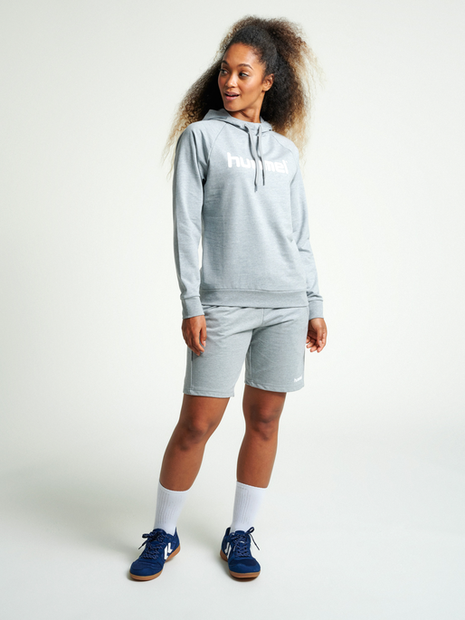 HMLGO COTTON LOGO HOODIE WOMAN, GREY MELANGE, model