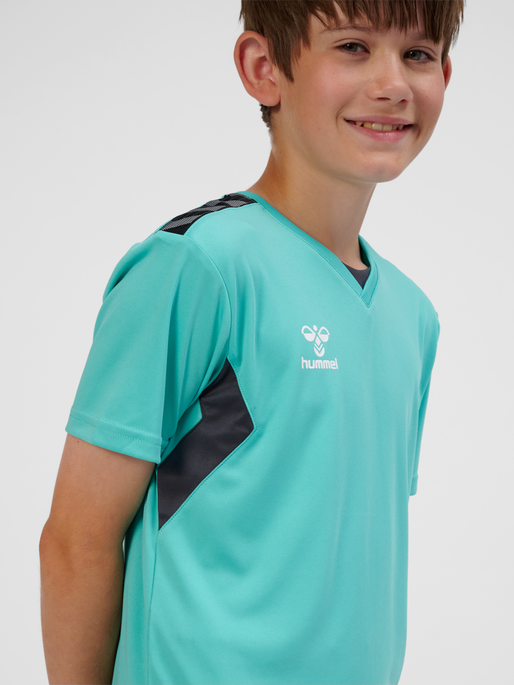 hmlAUTHENTIC PL JERSEY S/S KIDS, !TURQUOISE /ASPHALT, model