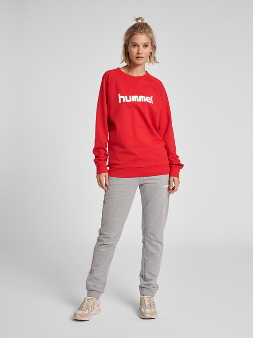 HMLGO COTTON LOGO SWEATSHIRT WOMAN, TRUE RED, model