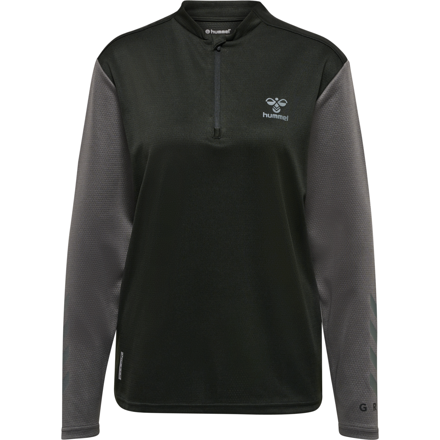 hmlONGRID 1/2 ZIP POLY SWEAT WO, JET BLACK/FORGED IRON, packshot