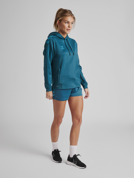 hmlCORE XK POLY SWEAT HOODIE WOMAN, BLUE CORAL, model
