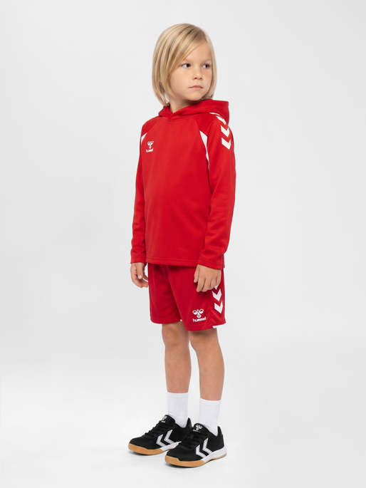 hmlCORE 2.0 HOODIE KIDS, TRUE RED/WHITE, model