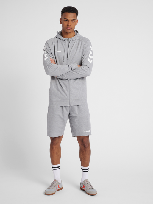 HMLGO COTTON ZIP HOODIE, GREY MELANGE, model