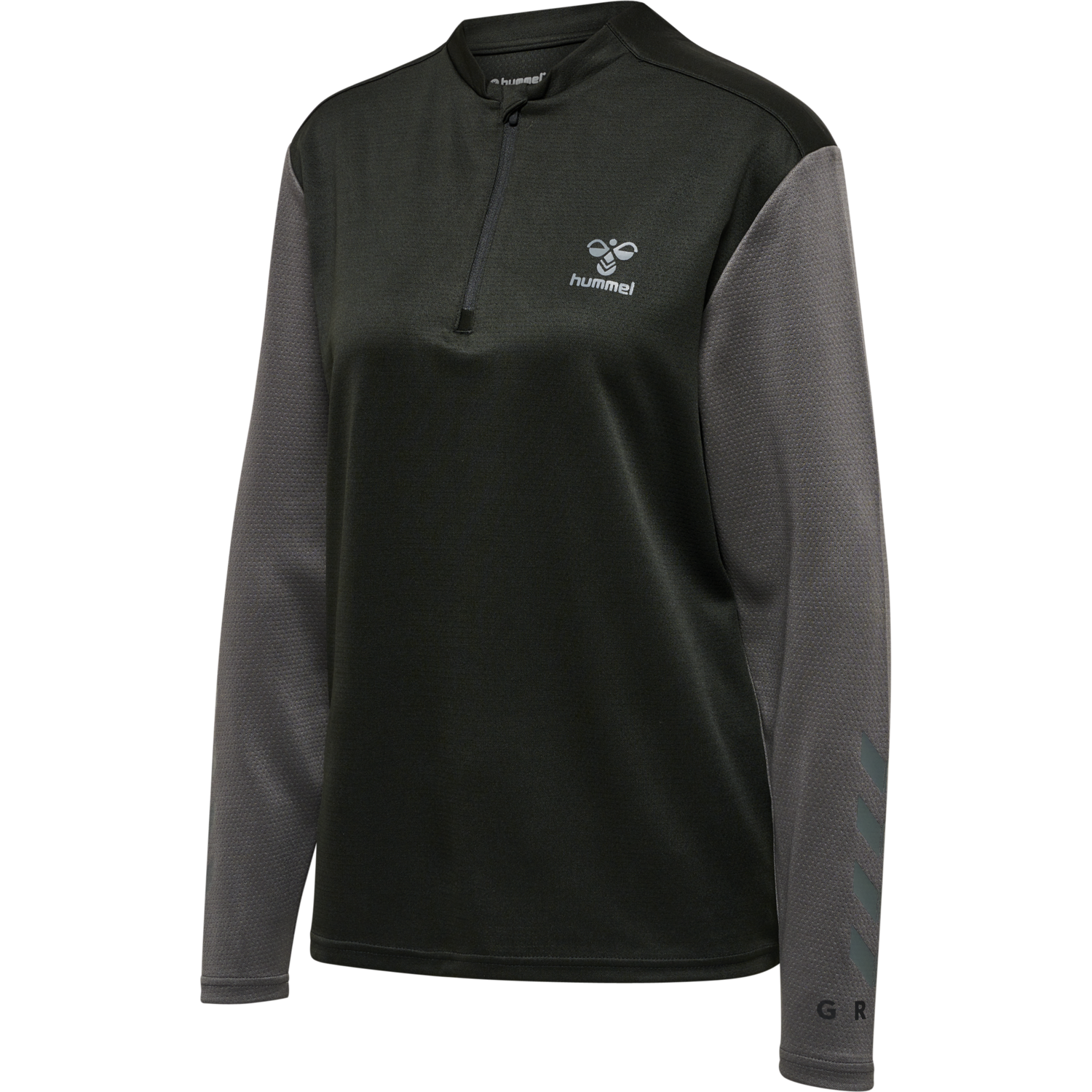 hmlONGRID 1/2 ZIP POLY SWEAT WO, JET BLACK/FORGED IRON, packshot