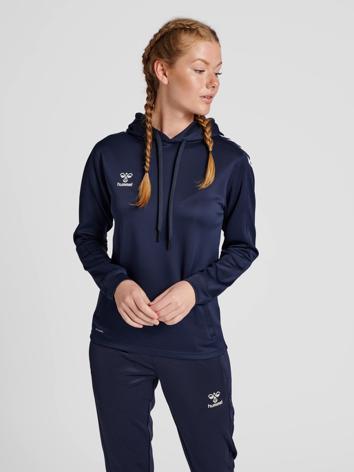 hmlCORE XK POLY SWEAT HOODIE WOMAN, MARINE, model