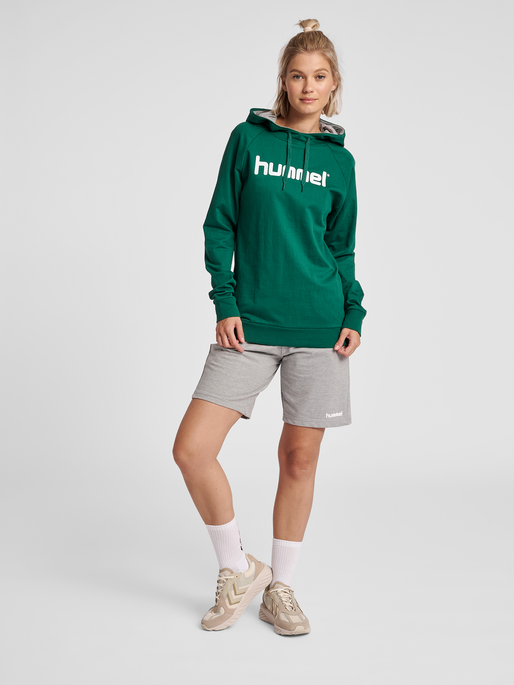HMLGO COTTON LOGO HOODIE WOMAN, EVERGREEN, model