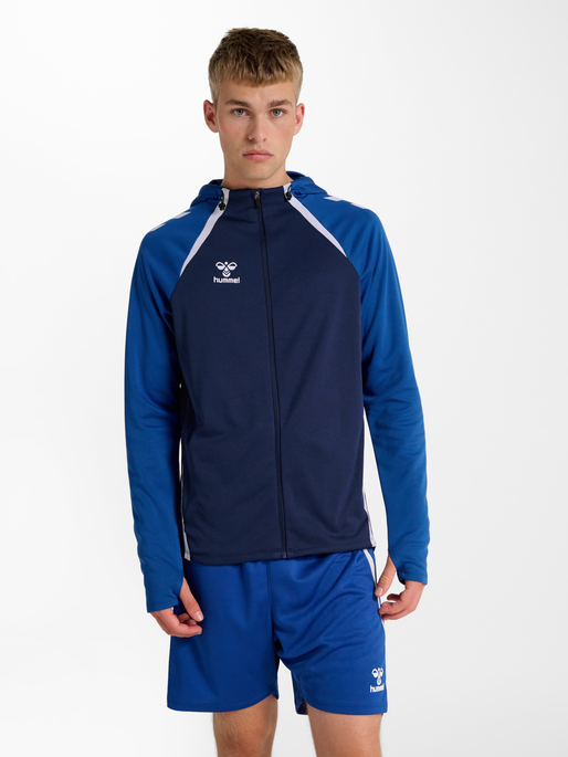 hmlLEAD 2.0 ZIP HOODIE, MARINE/TRUE BLUE, model
