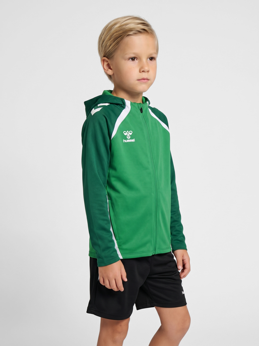 hmlLEAD 2.0 ZIP HOODIE KIDS, JELLY BEAN/EVERGREEN, model