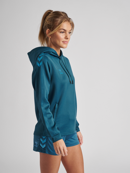 hmlCORE XK POLY SWEAT HOODIE WOMAN, BLUE CORAL, model