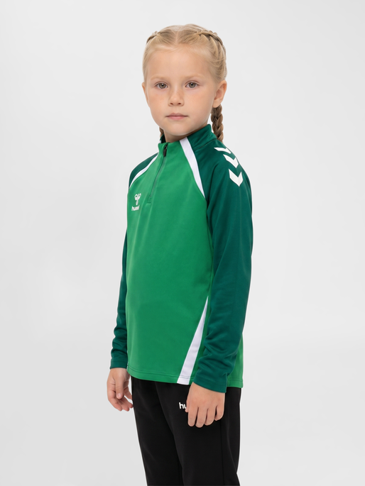 hmlLEAD 2.0 HALF ZIP KIDS, JELLY BEAN/EVERGREEN, model