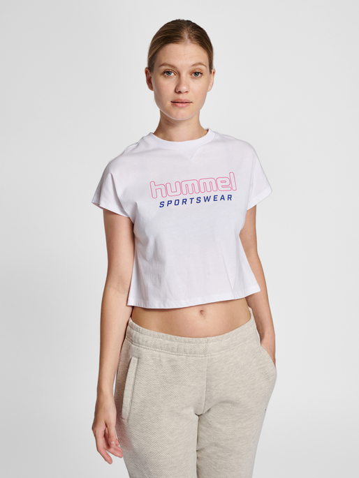 hmlLGC JUNE CROPPED T-SHIRT, WHITE, model