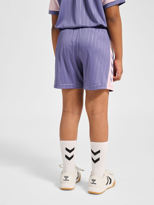 hmlJR GOAL STRIPE SHORTS, HERON, model