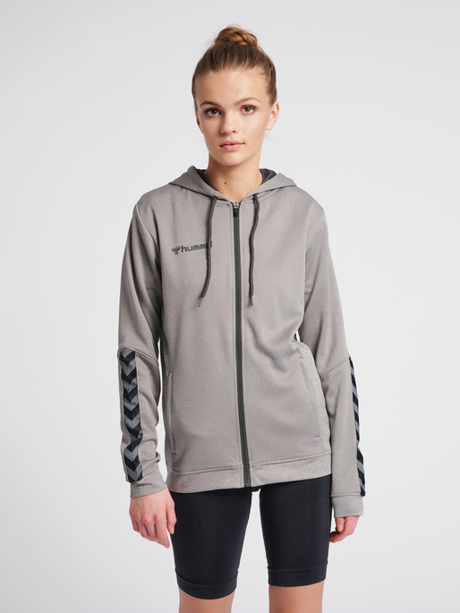 hmlAUTHENTIC POLY ZIP HOODIE WOMAN, GREY MELANGE, model