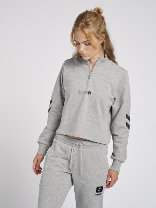 hmlLGC NIKKA CROPPED HALFZIP, GREY MELANGE, model