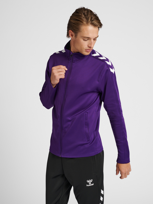 hmlCORE XK POLY ZIP SWEAT, ACAI/WHITE, model