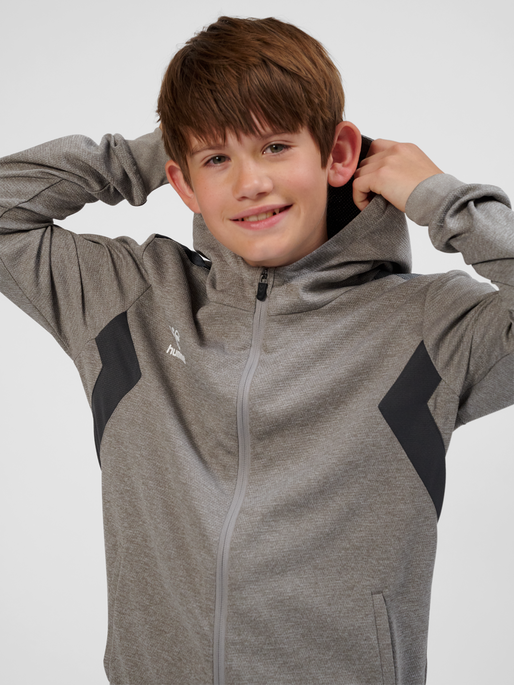 hmlAUTHENTIC PL ZIP HOODIE KIDS, GREY MELANGE, model