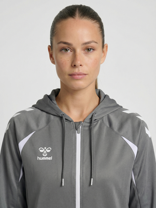 hmlCORE 2.0 ZIP HOODIE WOMAN, STEEL GRAY/WHITE, model
