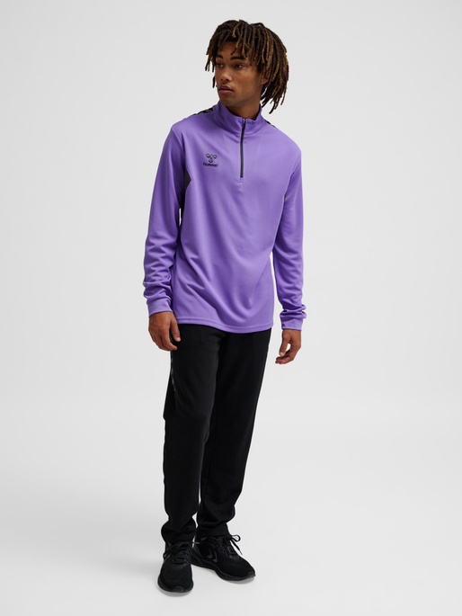 hmlAUTHENTIC HALF ZIP SWEAT, DAHLIA PURPLE/ASPHALT, model