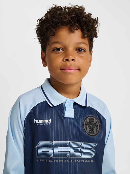 hmlJR LOOSE STRIPE SOCCER JERSEY LS, DRESS BLUES, model