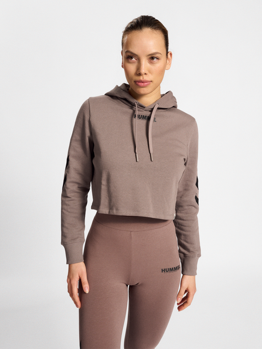 hmlLEGACY WOMAN CROPPED HOODIE, IRON, model