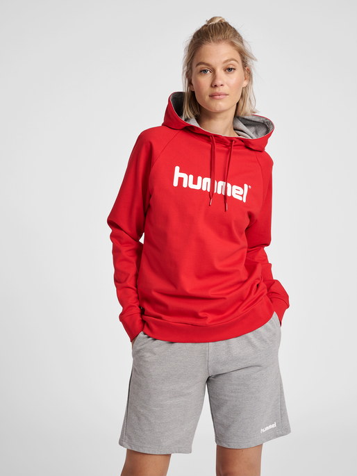 HMLGO COTTON LOGO HOODIE WOMAN, TRUE RED, model
