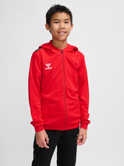 hmlAUTHENTIC PL ZIP HOODIE KIDS, TRUE RED, model