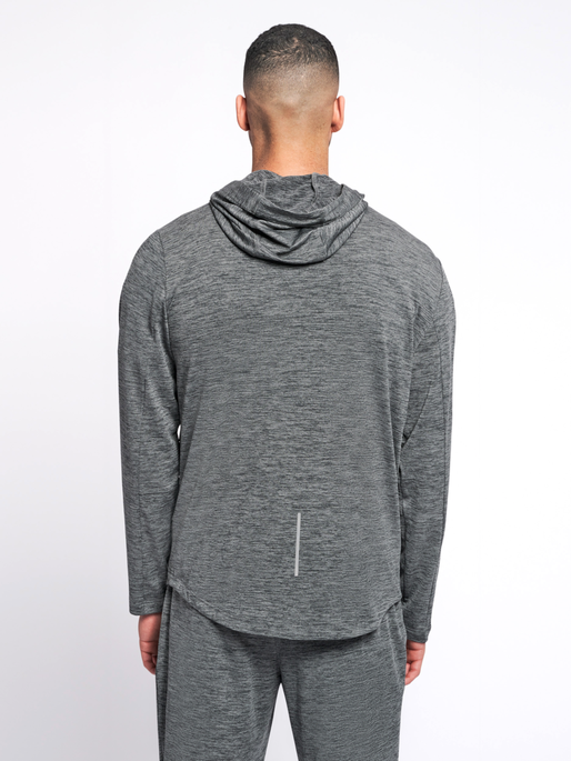 hmlASTON ZIP HOODIE, DARK GREY MELANGE, model