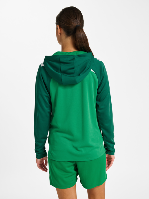 hmlLEAD 2.0 ZIP HOODIE WOMAN, JELLY BEAN/EVERGREEN, model