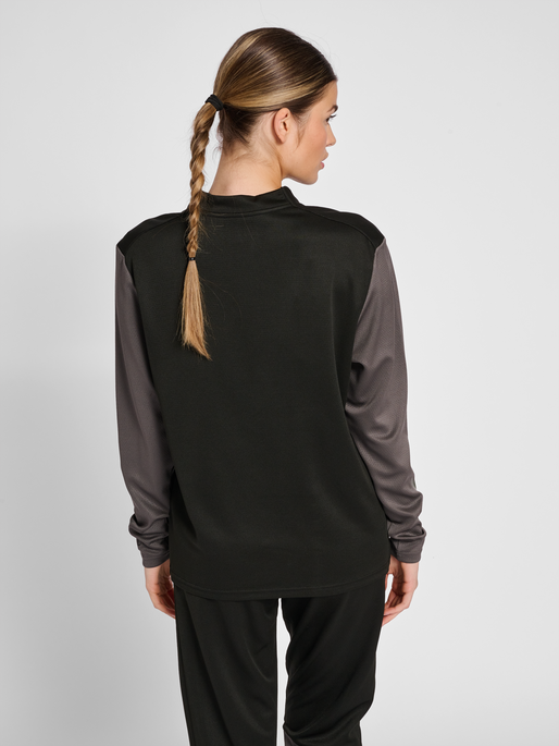 hmlONGRID 1/2 ZIP POLY SWEAT WO, JET BLACK/FORGED IRON, model