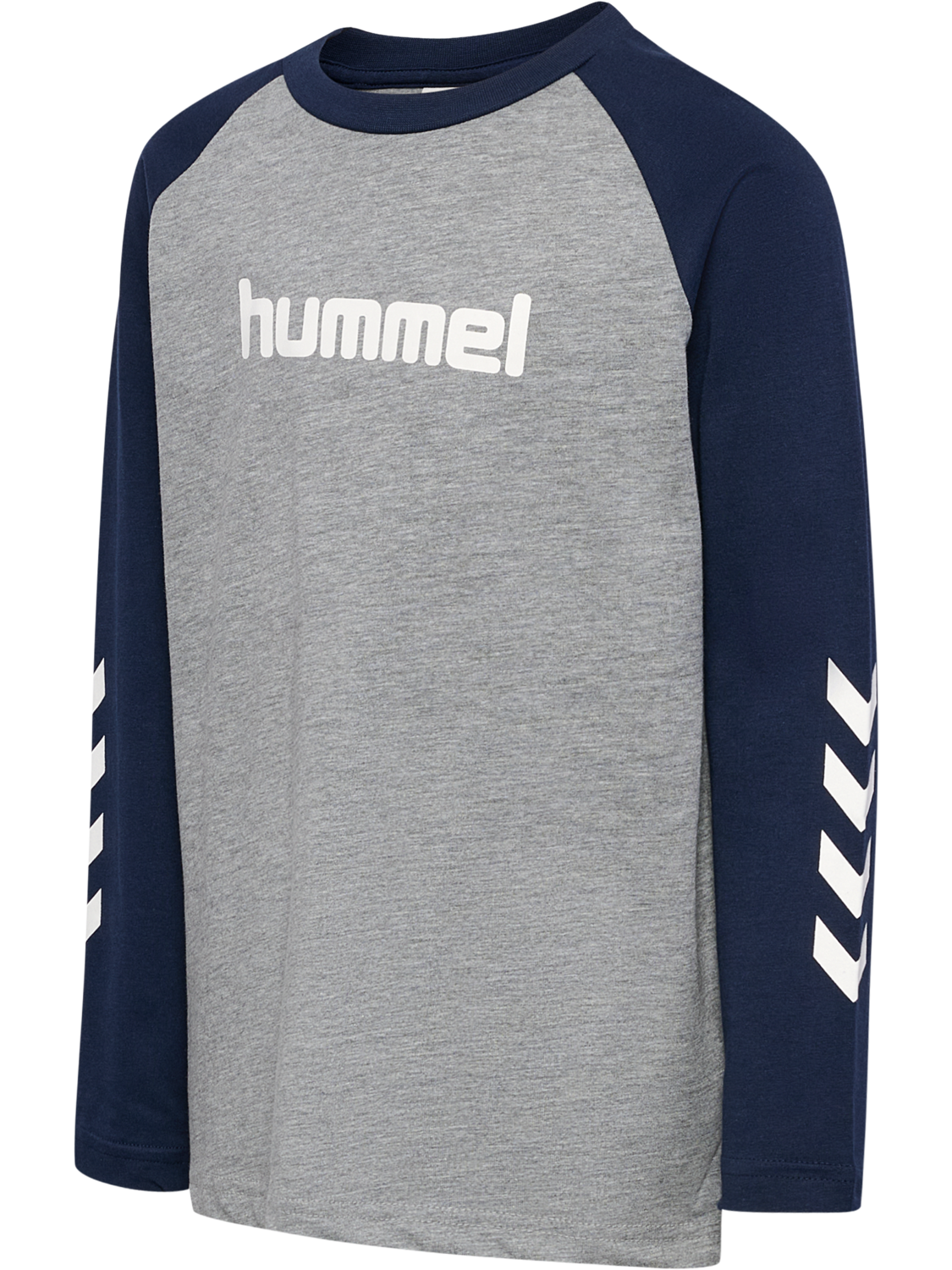 hmlJR LOGO T-SHIRT L/S, GREY MELANGE/DRESS BLUES, packshot