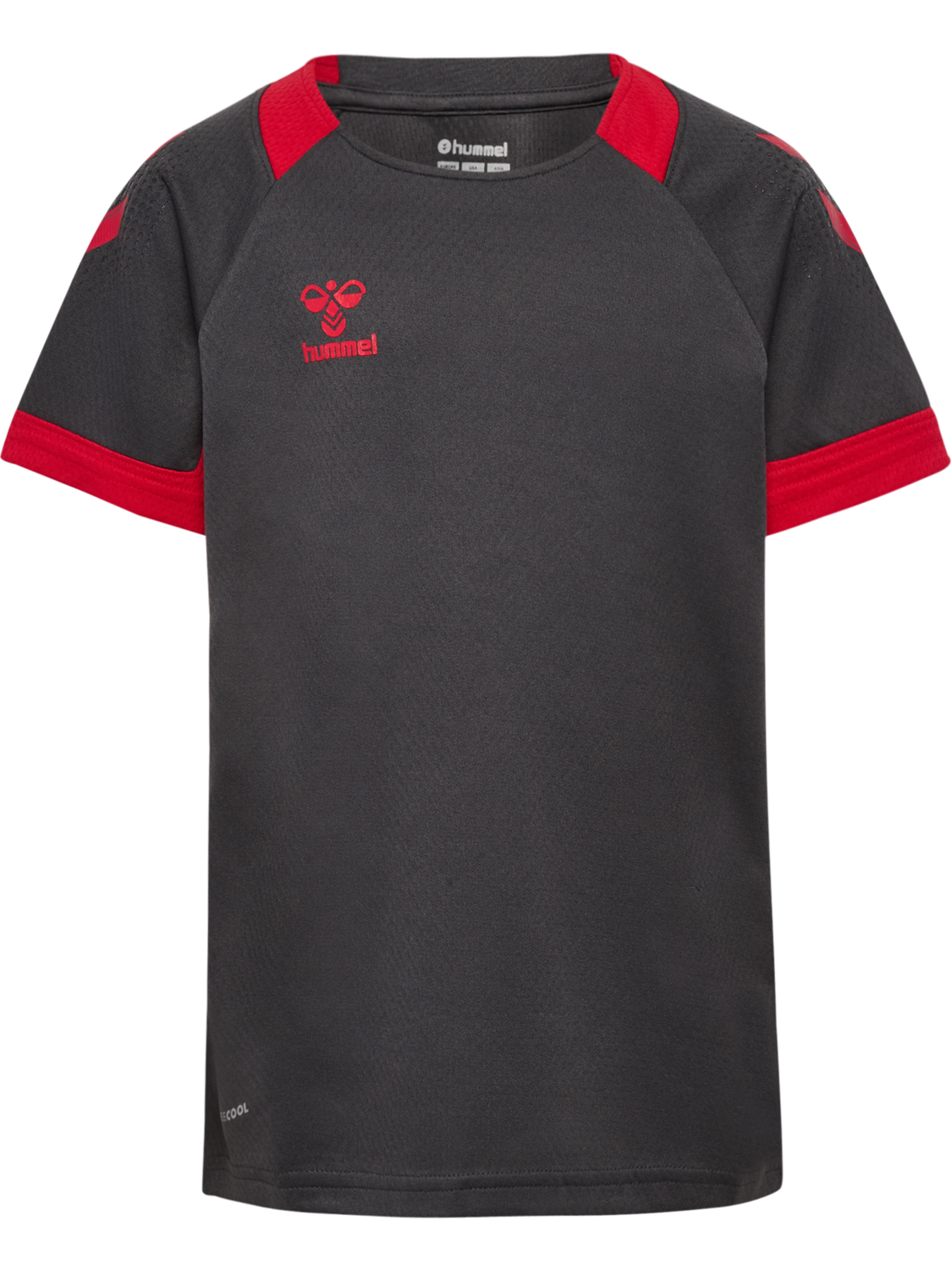 hmlLEAD S/S POLY JERSEY KIDS, !ASPHALT/TRUE RED, packshot